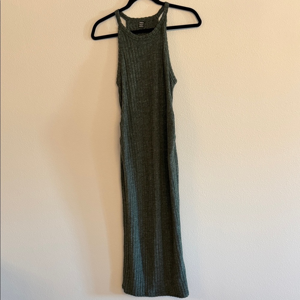 SHEIN maternity Dark Green Ribbed Maxi Dress